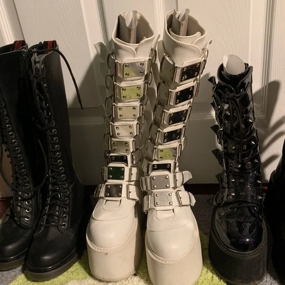 White Demonia Damned Platform Boots Womens 8 - Picture 1 of 5